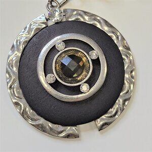 Black Round Pendant Necklace on a Cord -NWOT